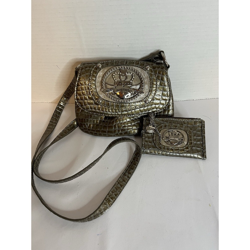 Kathy Van Zeeland Brown Patent Crocodile Crossbody Mini Purse With Coin/Card.